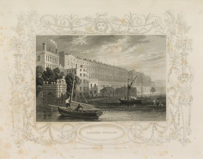 Adelphi Terrace, inclusief de Waterpoort, York Buildings, Londen door William Tombleson